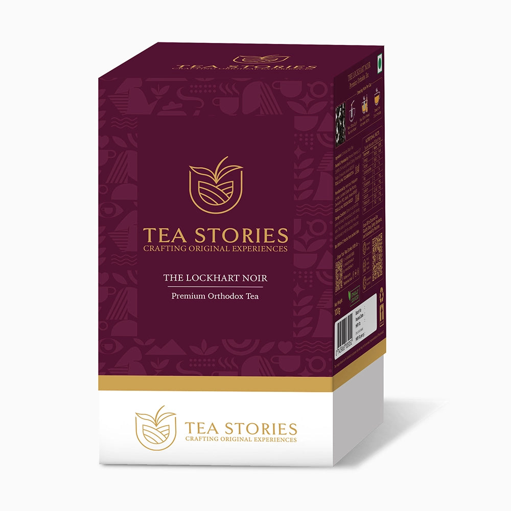 Lockhart Noir packaging — elegant premium orthodox tea presentation.